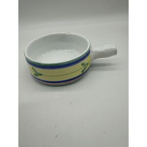 Caleca Italy Ceramic Bowl w/ Handle Hand Painted Dip or Soup Baking Bowl 9 x 3"